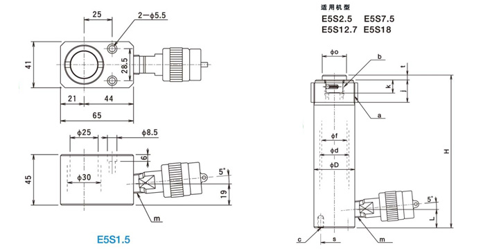 日本OJ牌E5S分離式千斤頂結構尺寸圖片
