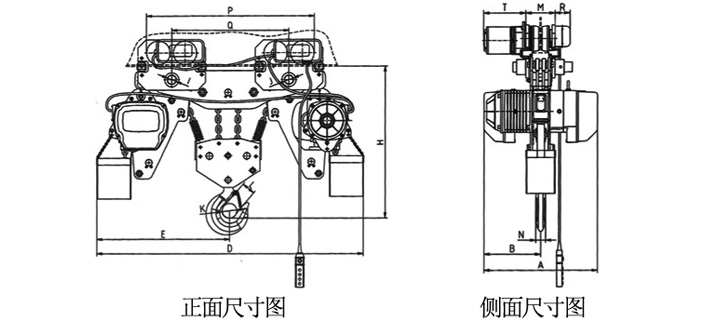 10噸低凈空環(huán)鏈電動葫蘆尺寸