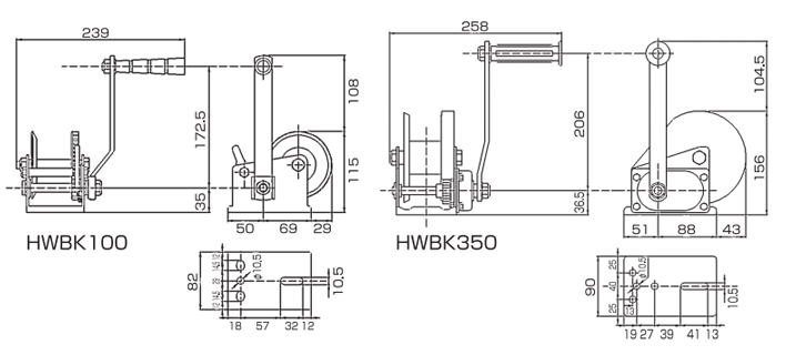 HHH HWBK型手搖絞盤尺寸圖